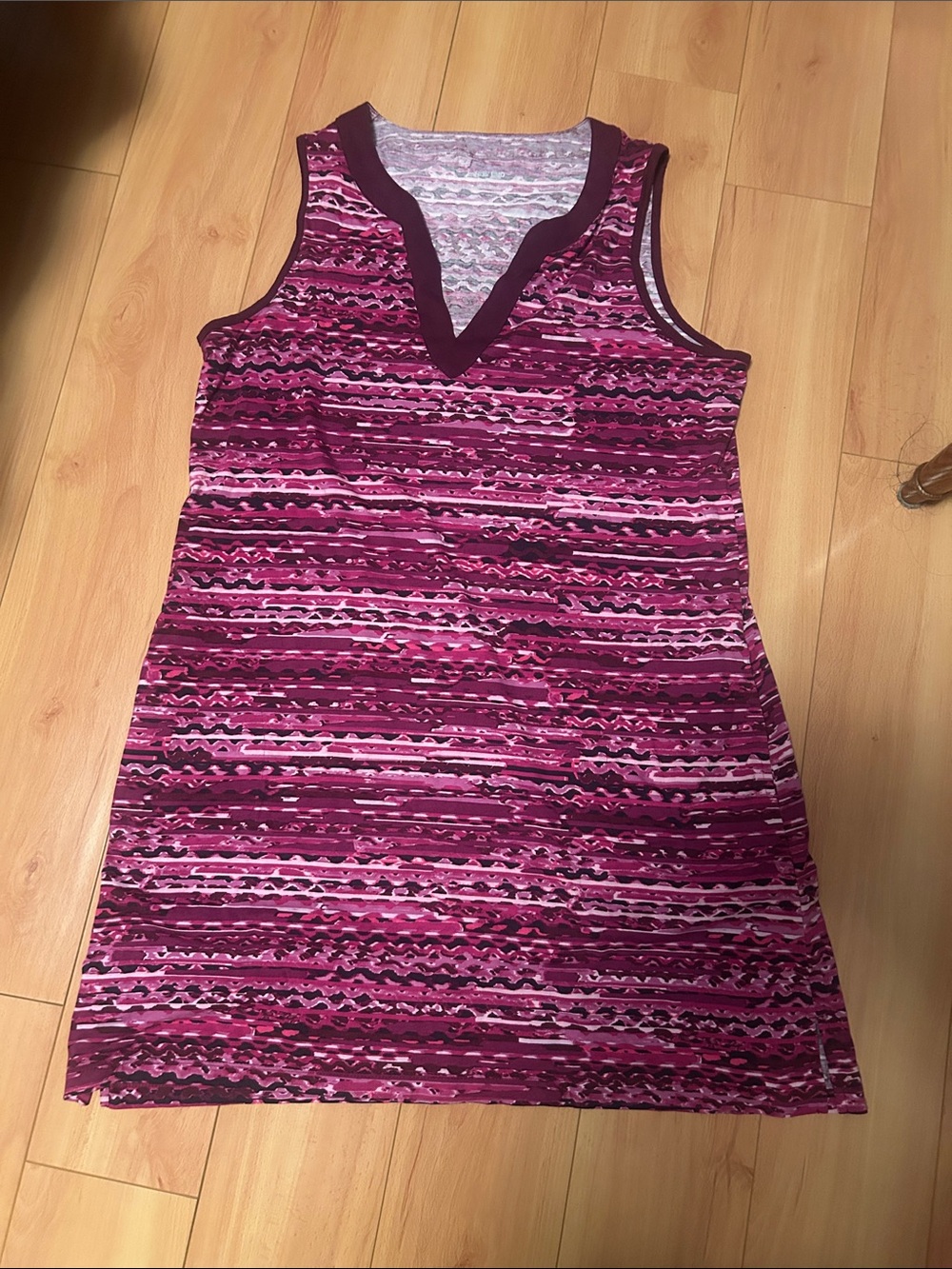 Lands' End Sleeveless V-Neck Striped Pink Dress
